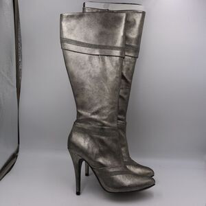 Aldo Silver Over the Knee Tall Burnished High Heeled Stiletto Boots 39